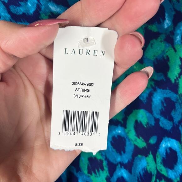 Lauren Ralph Lauren Twist Front Jersey Slinky Sheath Dress Blue Green Circle NWT - Picture 11 of 11